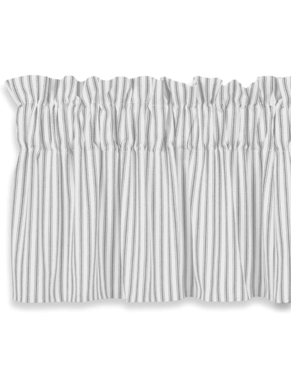Gray and White Ticking Stripe Valance Curtain - Lined Woven Cotton, 54x17